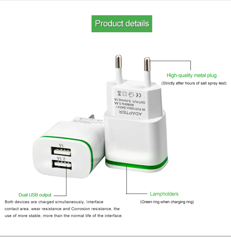 1A 2.1A USB Charger Portatil Android Original Portatil Carregador de Celular Rapido Charger