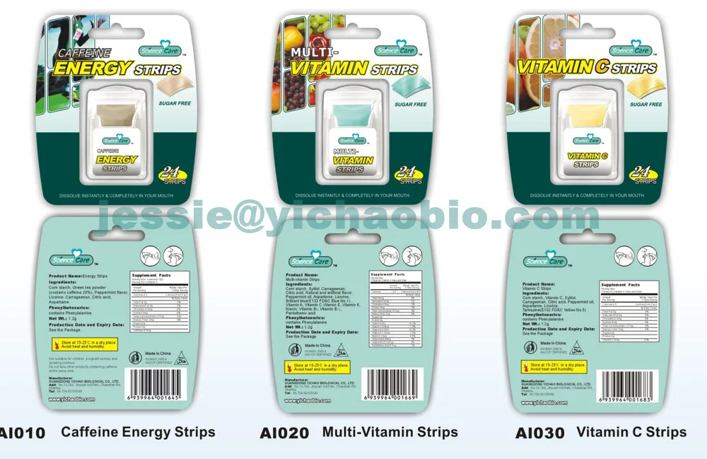 High Caffeine Provide Energy Pepperment Mint Strip Buy Xylitol Paper