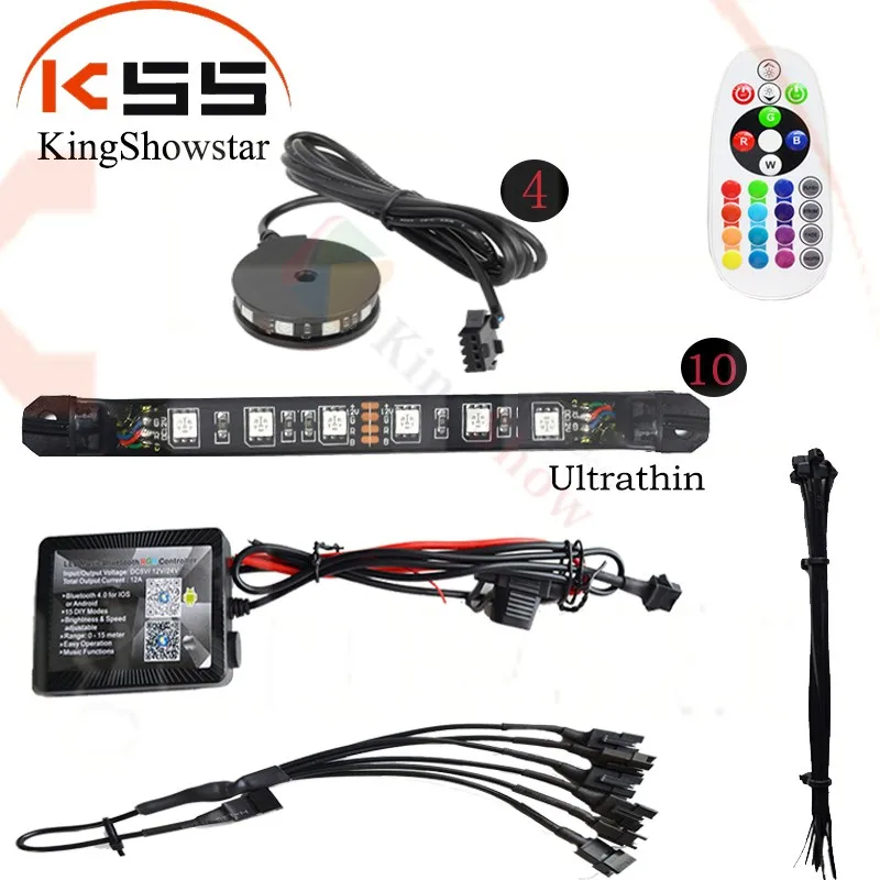 Million Color 12v 10pc strip + 4pc wheel light pod Cellphone app Controller Motorcycle LED Light Kits with music Sync