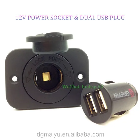 Double Usb Port Car Charger Plug With 12v Power Outlet Adapter