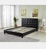 Luxury elegant black double size wooden slat frame tufted dot headboard PU leather bed