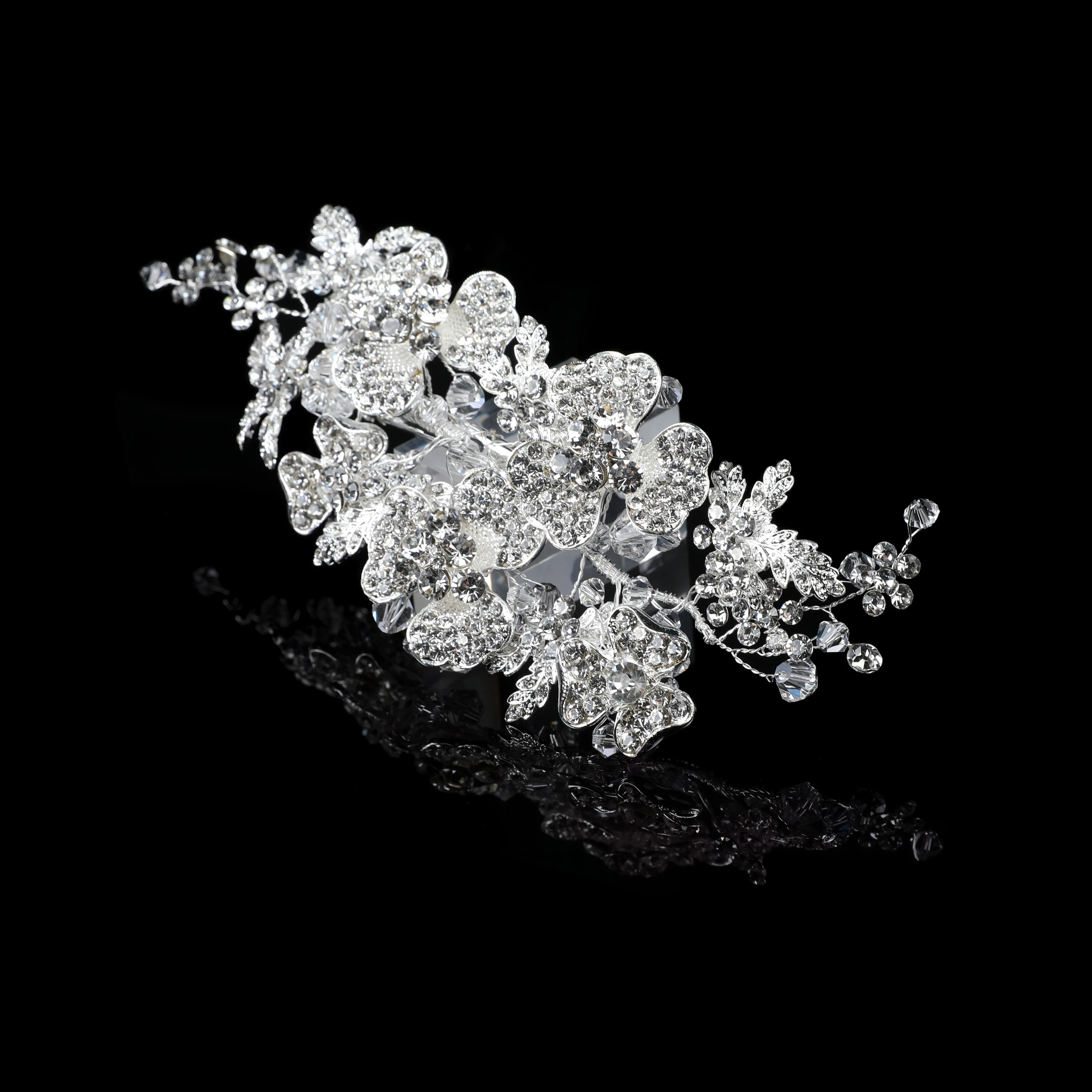 wholesale hair accessories rhinestone flower pearl handmade custom  headpiece bridal wedding crystal tiara