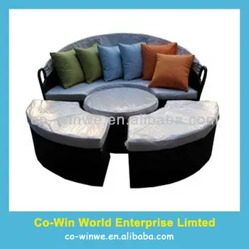 Wicker Outdoor Lounge Patio Furniture Round Bed Daybed Set