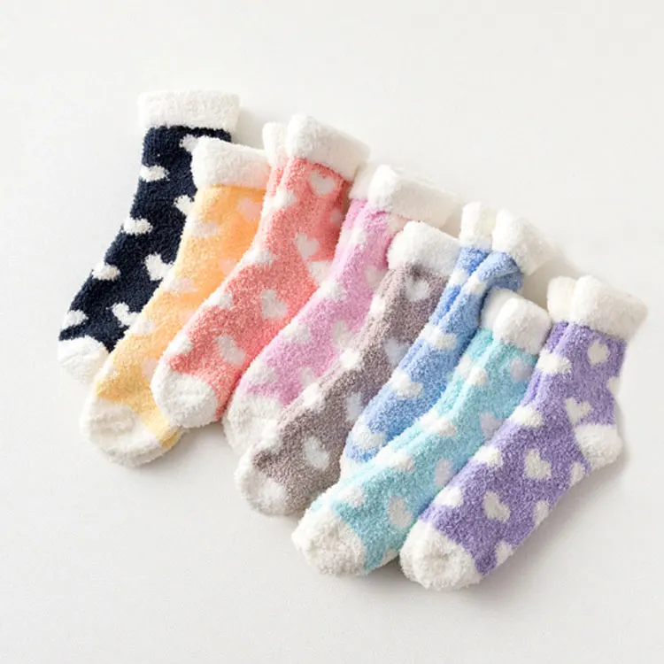 Custom Warm Fluffy Fuzzy Socks Dots Fuzzy Microfiber Socks For Woman