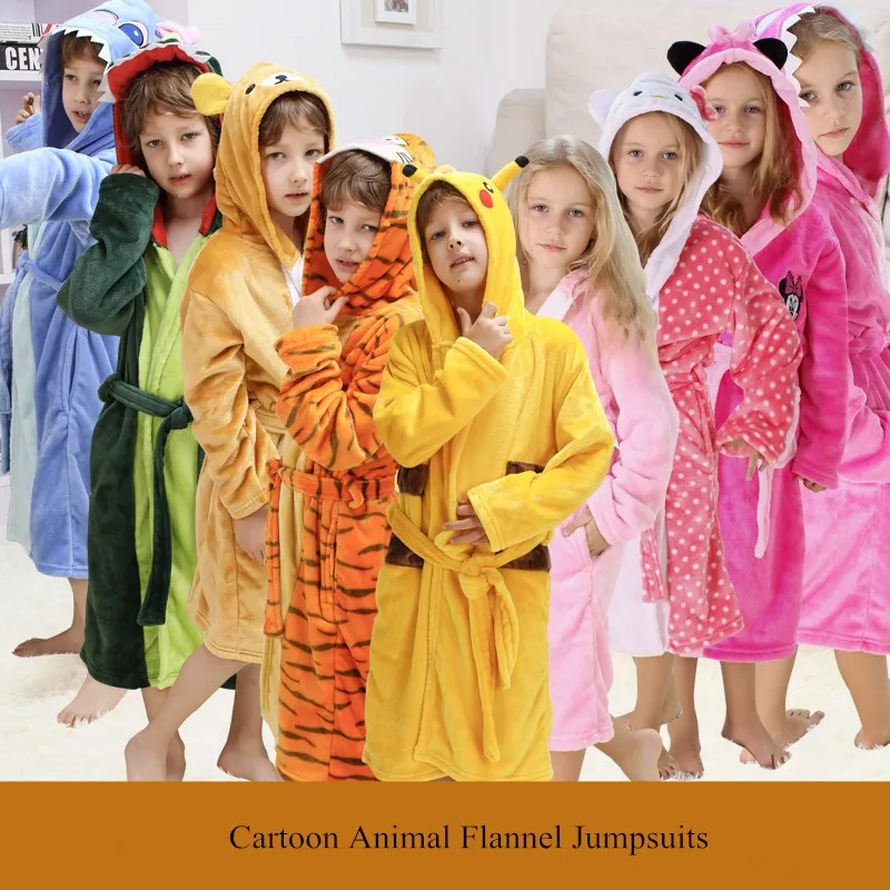 Teen Kids Toddler Baby Girls Boys Soft Flannel Night-Gown Pajamas Cartoon Dinosaur Bath Cloak Hydrophil Bathrobe Clothes