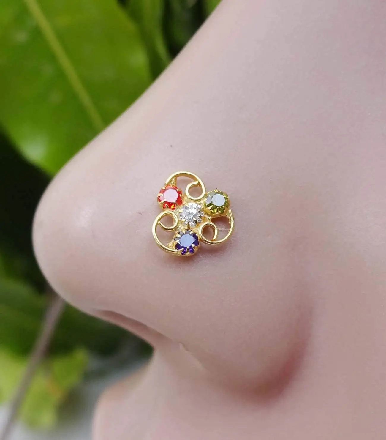 Multi Gold Piercing,Crock Screw Stud,Indian Nose Piercing,Monroe Piercing,Crystal Piercing,Flower Stud,Gold Nose Ring,White Gold Nose Ring,CZ Simulated Diamond Piercing,Bollywood Nose Ring(TEJ412)