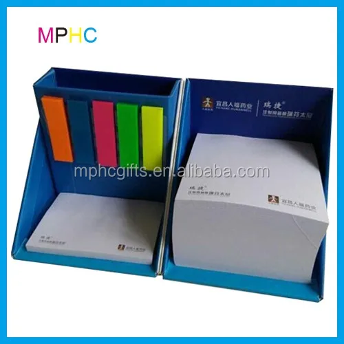 Custom Printed Promotional Foldable Square Cube Kraft Paper Sticky Note Memo Pad Box With Pen