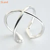 Korean style fashion jewelry Cross X shaped 925 sterling silver adjustable cuff ring women simple finger rings wholesale