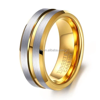 European Wedding Band Ring Fashion Gold Plating Brushed Finish European Wedding Band Ring Fashion Gold Plating Brushed Finish Tungsten Carbide Rings For Men