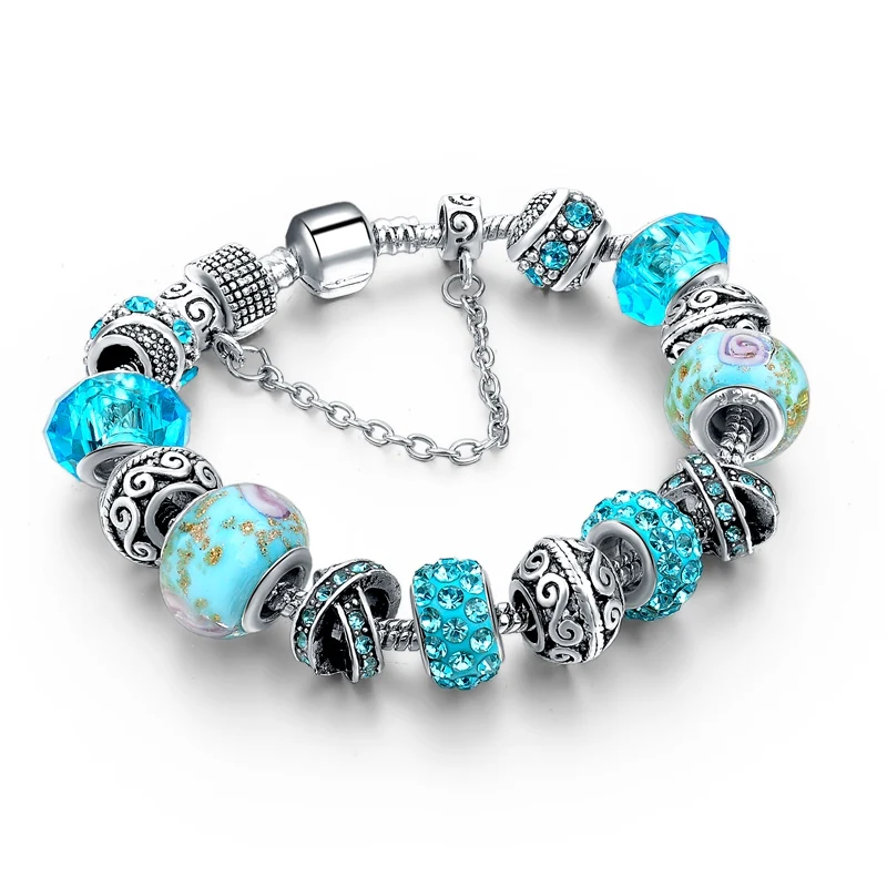 Glass Made Light Blue Acrylic Made Beaded Bracelet With Zinc Alloy ...