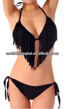 black fringe swimsuit