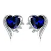 hainon cheap Silver Girls Cute Blue Pink Love Heart Tail Zircon Crystals stud Earrings for gift Jewelry
