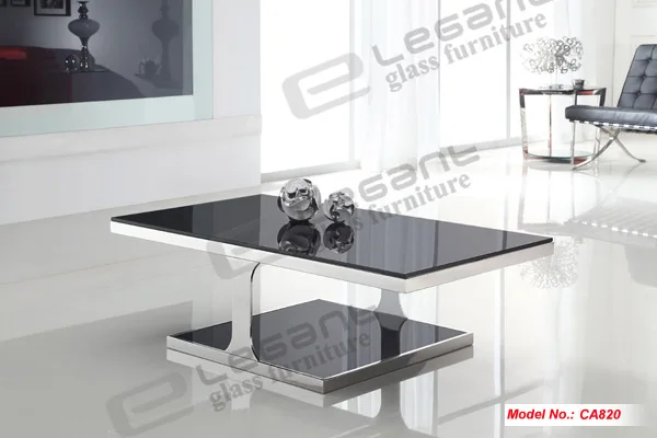 Living room low height black transparent glass side table