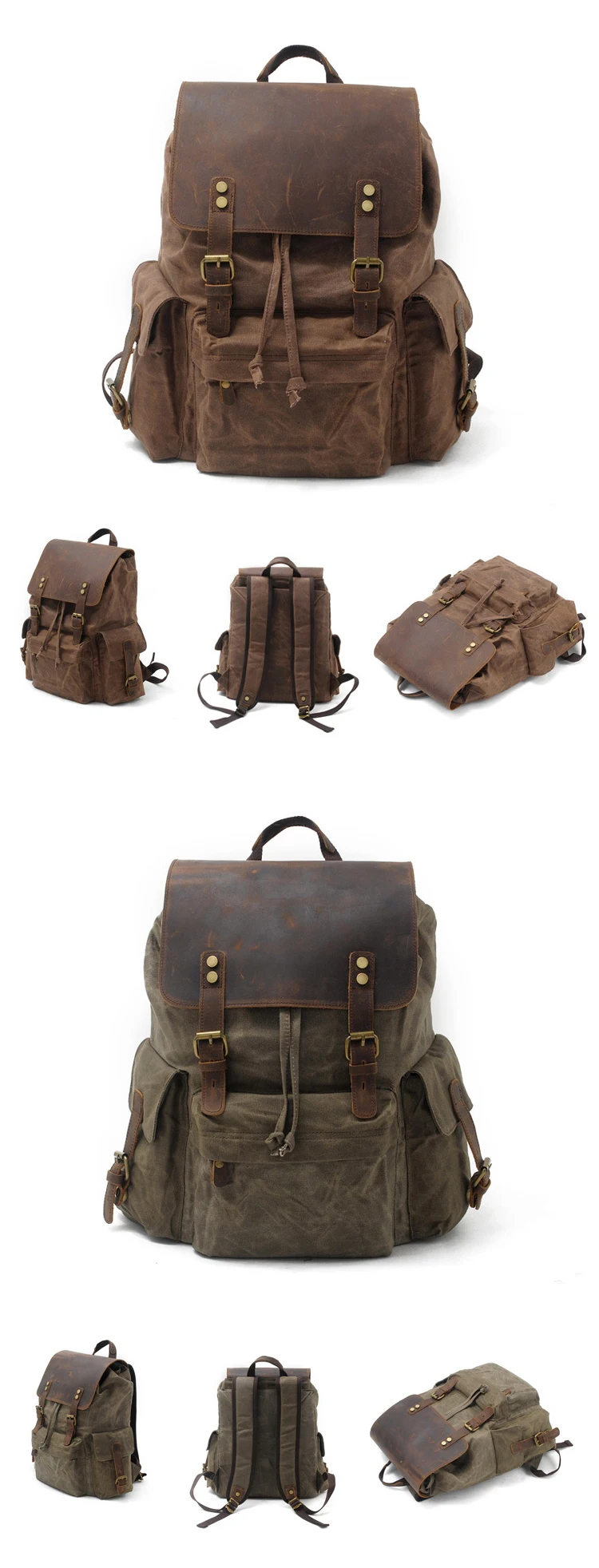 Wholesale vintage retro leather outdoor fancy waxed canvas laptop backpack satchel school back pack bags
