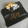 custom design black bag with gold logo print LDPE/HDPE soft loop handle bag for shopping