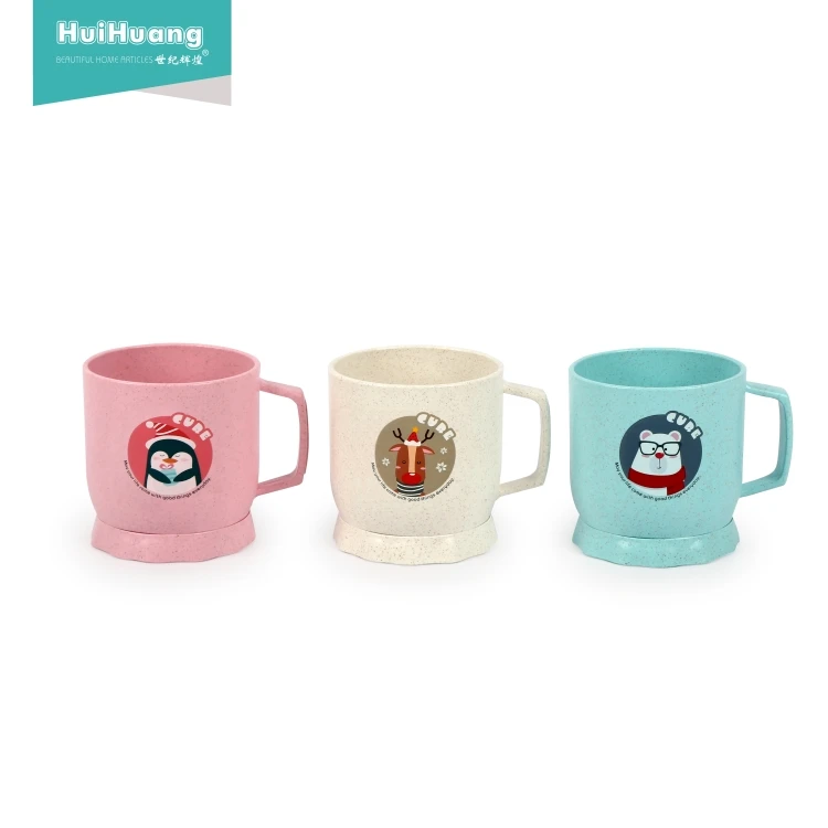 
2019 new product wheat fiber drinking custom cups plastic plastic cup for kids plastic mug with handgrip 