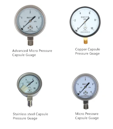 Stainless steel kpa mmH2O dual micro vacuum capsule pressure gauge
