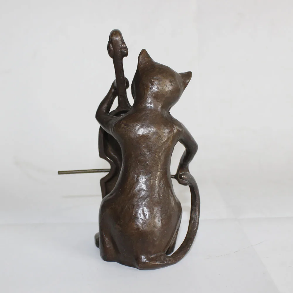 Bronze animal statues/cats play cello figurines