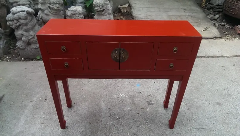 Hotel Red Chinese Console Table Hand Painted Drawer Console