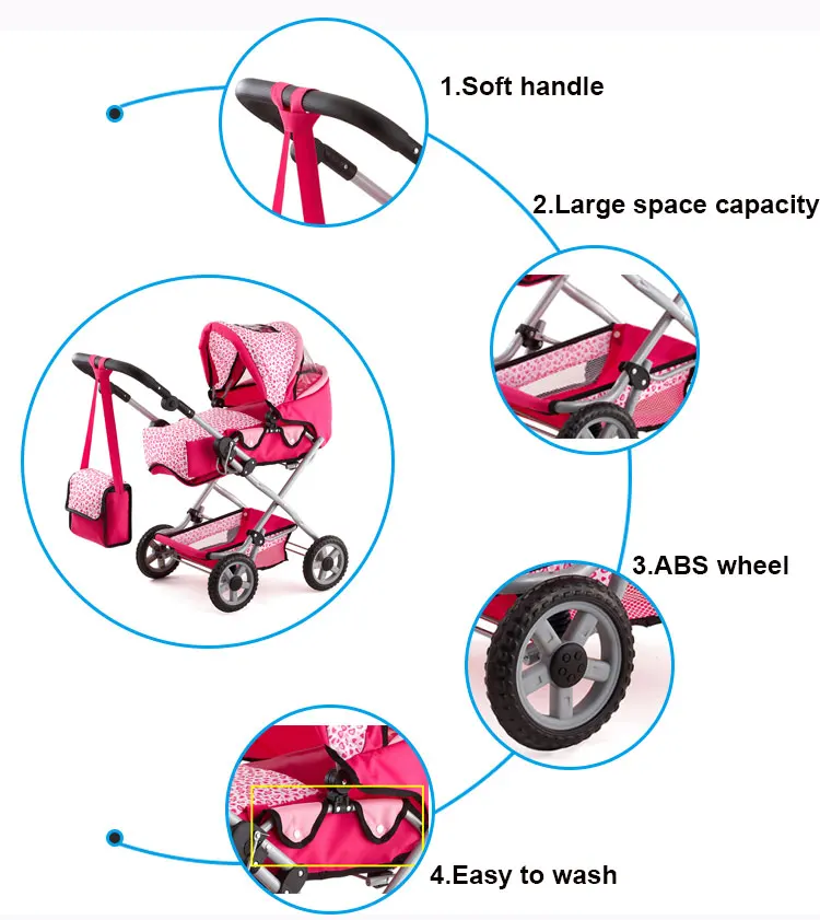 Kids Pretend Play Game Jogger Kids Portable Doll Pram Baby Doll