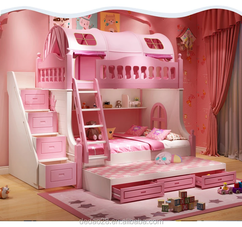 Mdf Bunk Bed Cheap Double Bed Modern Children Bedroom Furniture Pink ...