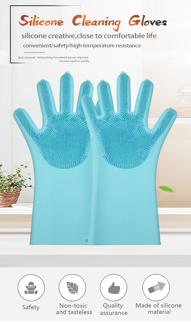 High Quality Silicone Cleaning Brush Dish Washing Latex Gloves 7