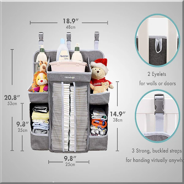 Diaper Stacker for Crib Hanging Diaper Storage for Newborn Boy and Girl-Gray Baby Wall Diaper Holder Nursery Organization LOVEVOOK Hanging Diaper Caddy-Diaper Organizer for Changing Table 