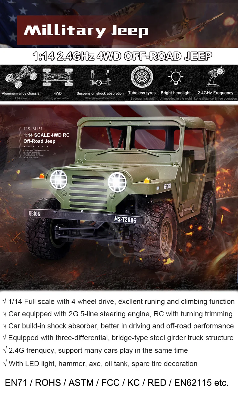 Bricstar High Quality 1 14 Rc Toy Military Truck,Professional Rc Jeep