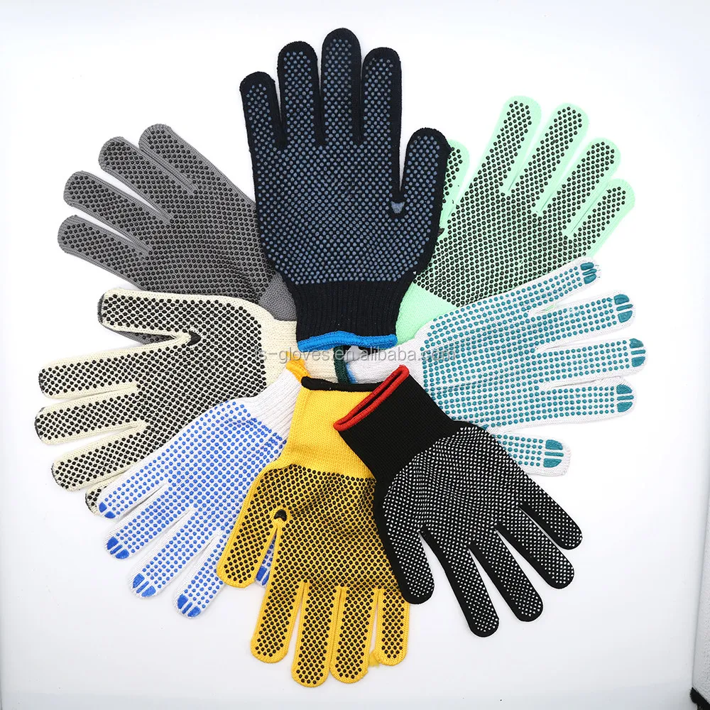 Pvc Dotted Cotton Knitted Gloves / Cotton Work Gloves With Rubber Grip