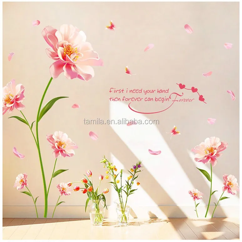 Kartun Pecinta Romantis Bunga Sakura Stiker Dinding Menghias Pasangan Room