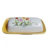 European style colorful decorative stoneware butter creamer dishes with lid unique rectangle butter dish ceramic