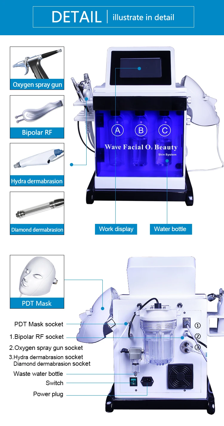 5 in 1 multifunction facial beauty equipment hydra/diamond dermabrasion spray gun bio with PDT mask