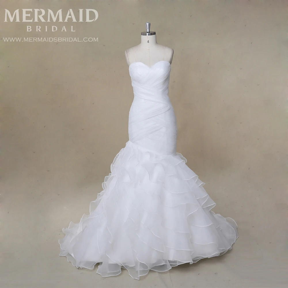 Luxury Pleat Layered  Organza Mermaid Wedding  Dress  