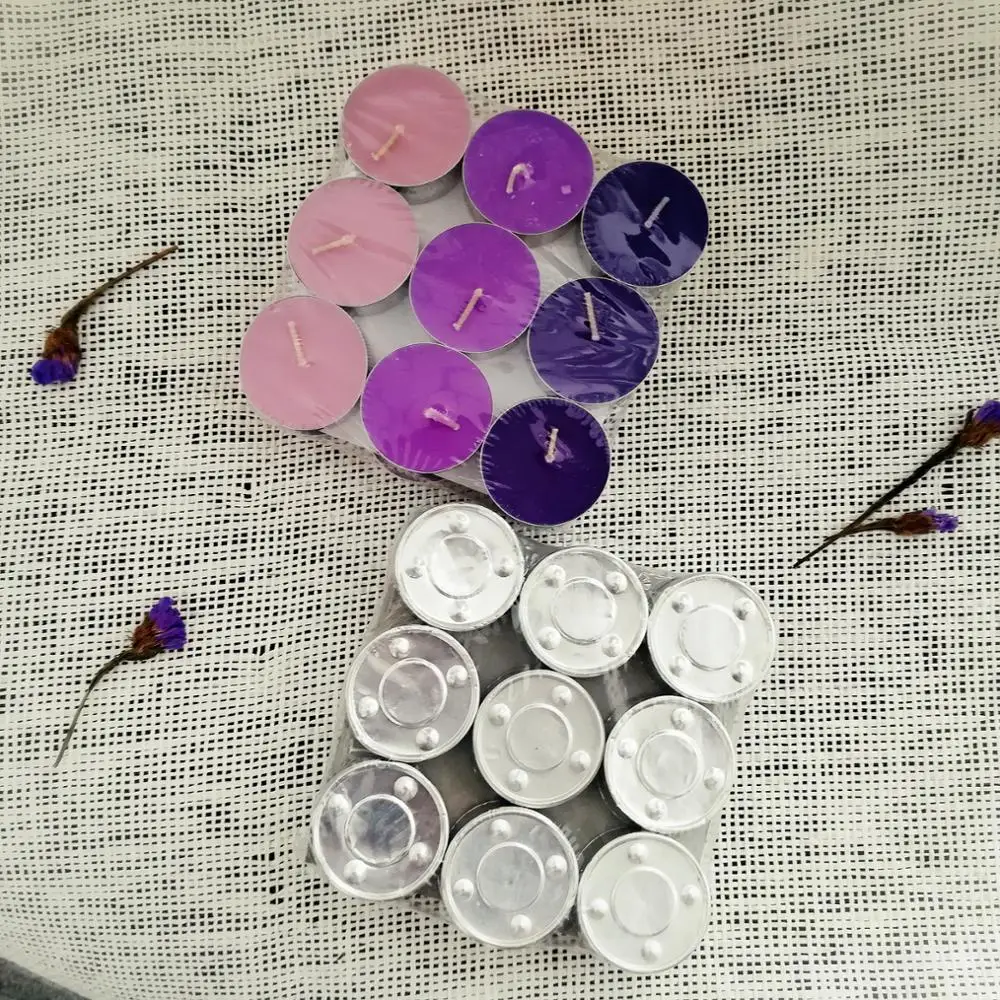 Unscented colored purple home use paraffin hand make tealight candle