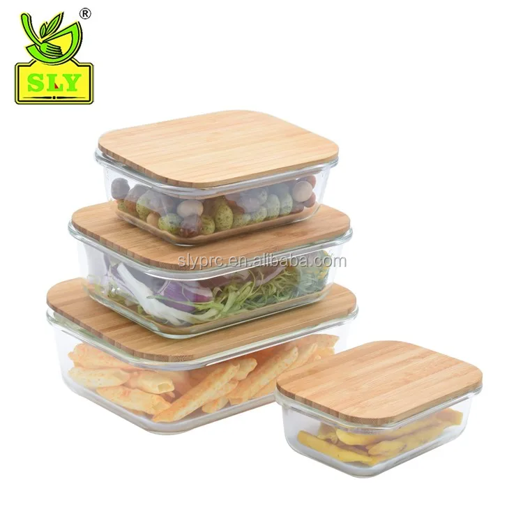 Plasticfree Bamboo Lid Glass Food Container (set Of 4) Buy Glass