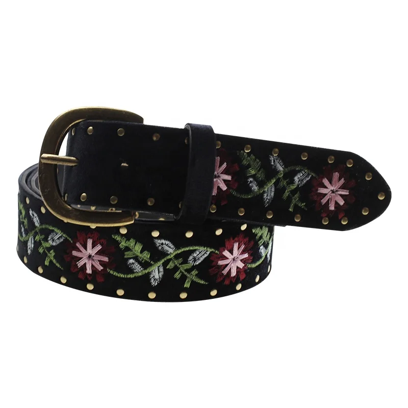 2019 High Quality Embroidered Belt Women Black With Rivet Studded - Buy ...