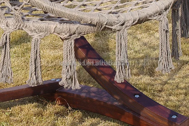 Outdoor wooden frame hammock with hanging basket chair