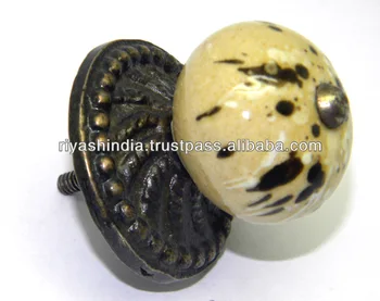 Ceramic Drawer Pull Knobs With Cast Metal Designer Metal Fittings