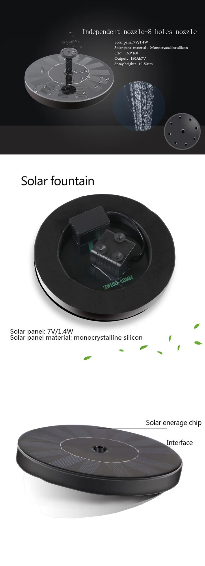 Garden decking solar powered portable mini solar water fountain