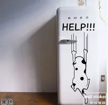 Refrigerator Fridge Wall stickers cartoon child kitchen cabinet furniture glass decals House decoration help cat quotes