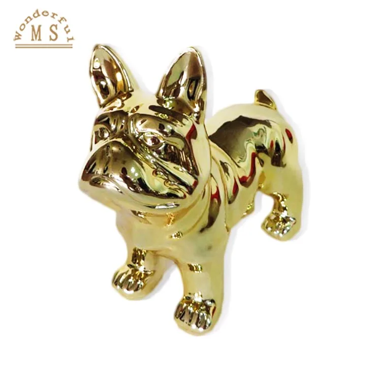 Hotsale Decorative Ceramic Electroplated Dog Statue Piggy Bank chinese handicraft Fenchbull dog statue money bank dog figurine