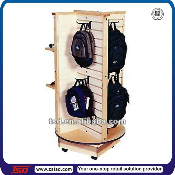 Retail Store Rotating Wood Slatwall Hanging Bag Display Stand Rack