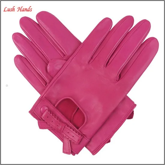 Women's unlined driving leather gloves dark pink