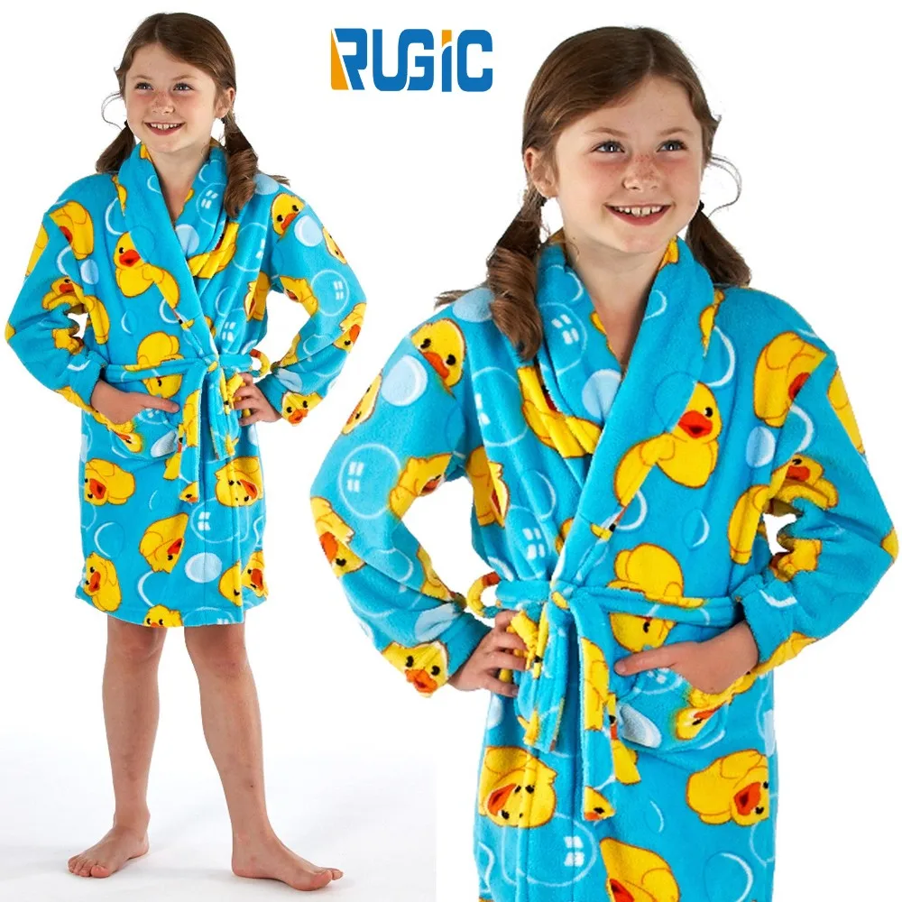 Children Girls Kids Dressing Gown Fleece Robe Animals Duck Hearts