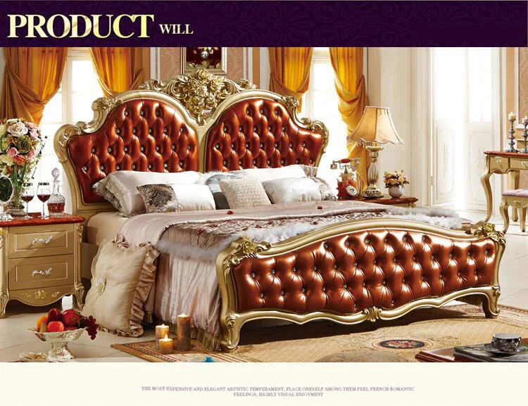 modern european solid wood bed Fashion Carved 1.8 m bed french bedroom furniture p10068