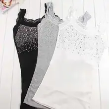 Women’s Rhinestone Lace Stunning Based Sleeveless Vest Tank Top Tee T-Shirt Black White