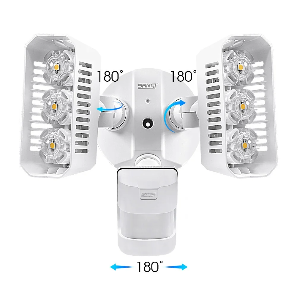 Floodlight White Two Heads 18W 27W 36W Bright LED Security Flood Light with Motion Activated Sensor