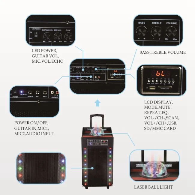 Hoxen Outdoor Trolley Speaker Box Subwoofer Karaoke Player Speaker Portable Speaker With LED Light - ANKUX.COM