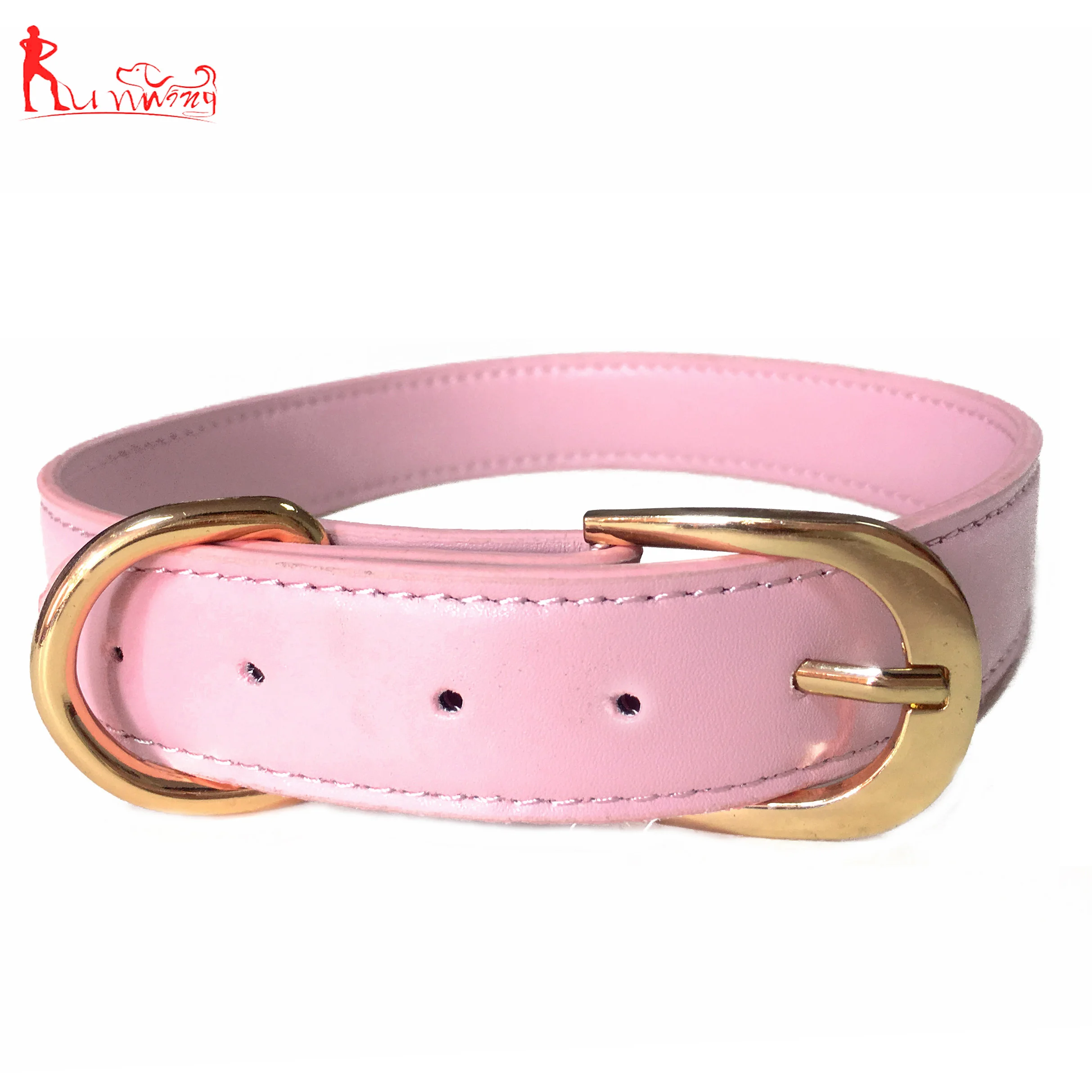Custom Soft Pink Leather Dog Collar,Adjustable Golden Metal Clip For