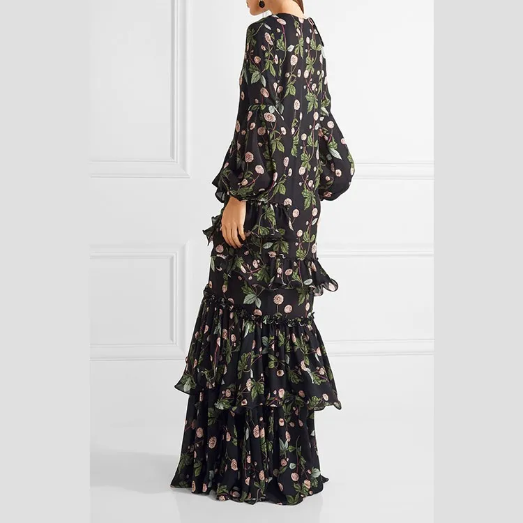 2016 Chiffon Print Frill Long Frog Dress Picture Evening Dress Buy